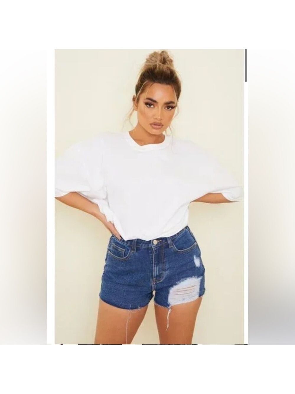 NWT Pretty Little Thing Distressed Denim Mom Jean Shorts Size US 4 NEW
